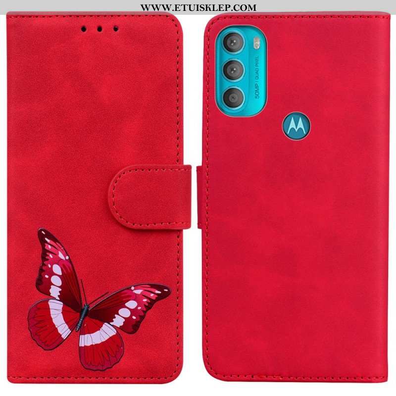 Etui Folio do Moto G71 5G Motyl Dotykający Skóry